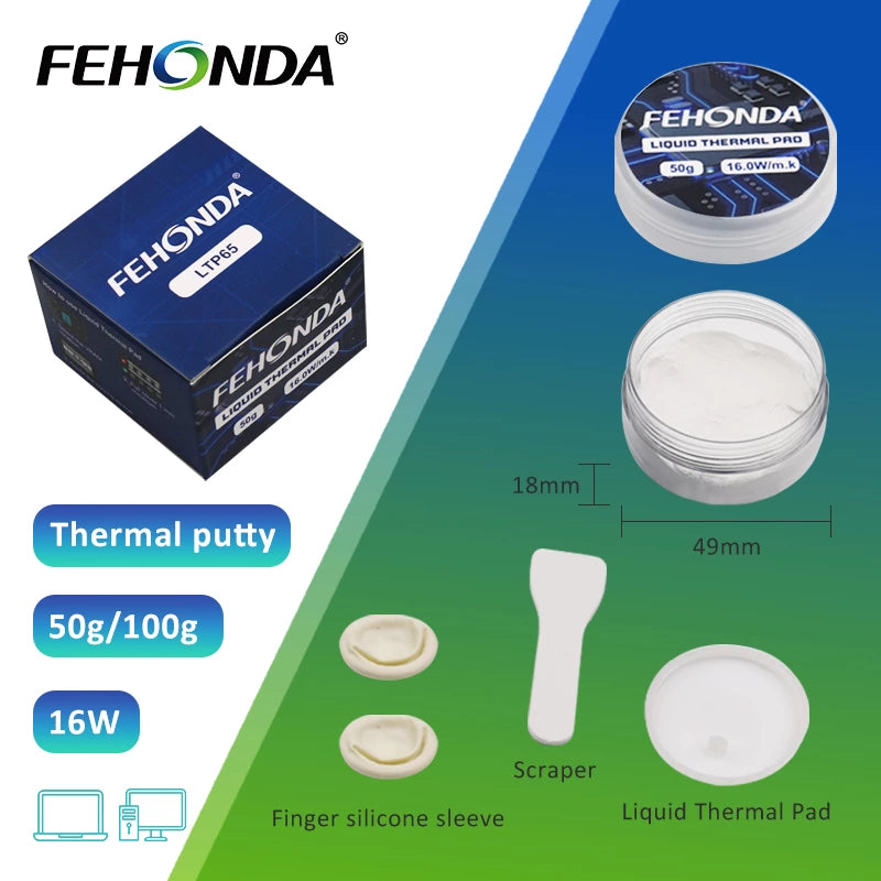 Fehonda LTP65 Thermal Putty 16W/mK Thermal Putty High Performance Thermal Putty Thermal Putty for High-Heat Applications Fehonda Thermal Interface Material Thermal Putty for CPU and GPU Thermal Putty for Electronics Cooling High-Conductivity Therma